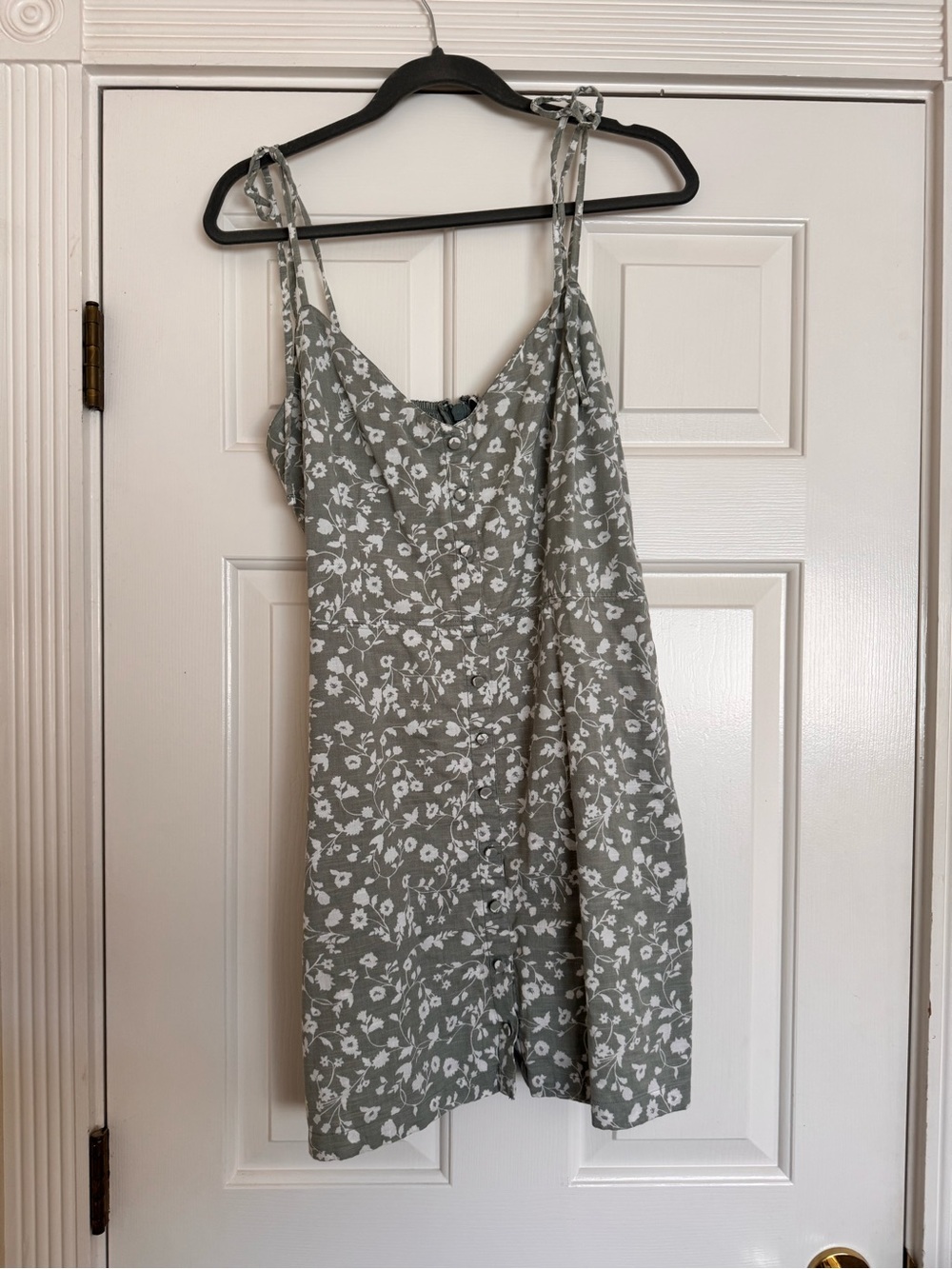 Abercrombie & Fitch Sage Green Floral Tie-Shoulder Mini Dress with Pockets